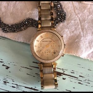 Micheal Kors watch gold with bone inlay